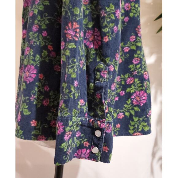 Vtg Basic Editions 90s Y2K Fine Wale Corduroy Floral Pearl Snap Shirt Jacket 1X - Picture 6 of 11